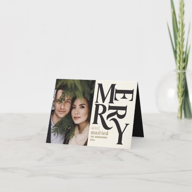 Anuncio boda fotográfico de alegres y Navidades casados (Anverso)