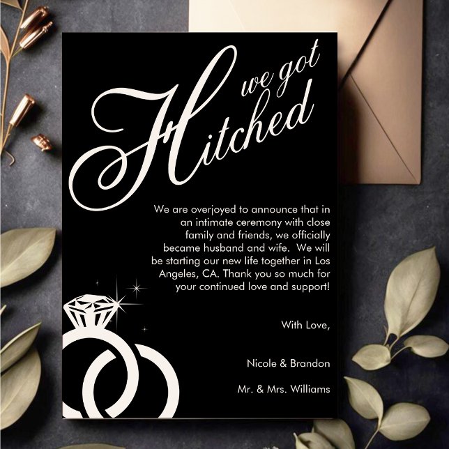 Anuncio Boda fotográfico de anillos de diamantes blancos y (White & Black Diamond Ring Photo Wedding Announcement)