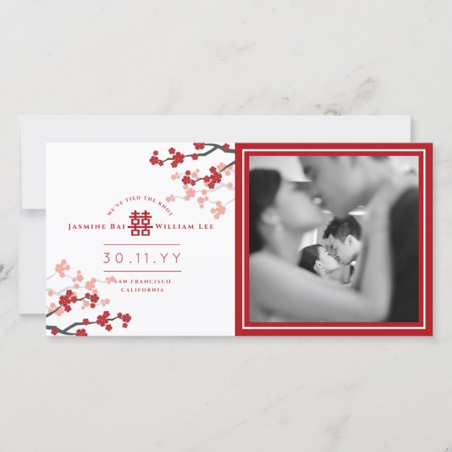 Anuncio Boda fotográfico de cerezos rojos en flor de doble (Anverso)