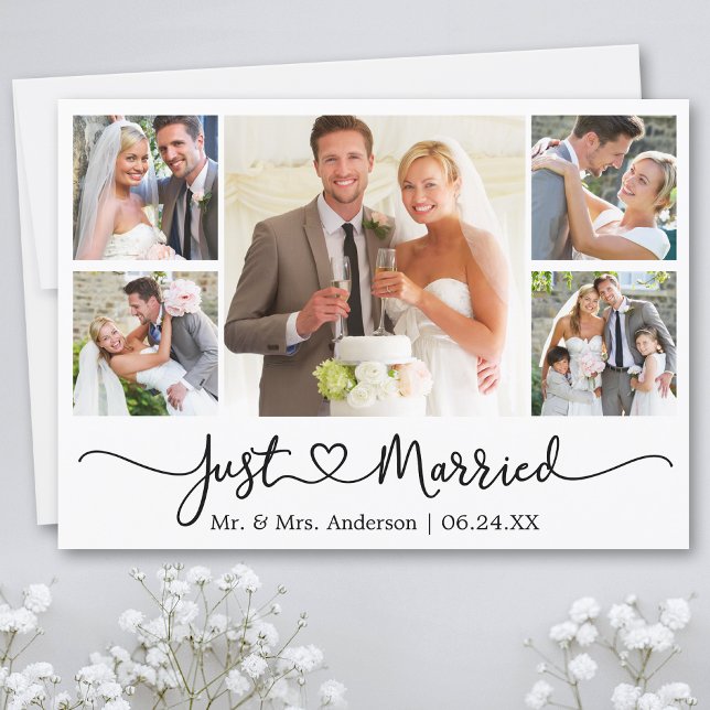 Anuncio Boda fotográfico de la caligrafía moderna Heart 5 (Customize to add text or more photos to back of card.)