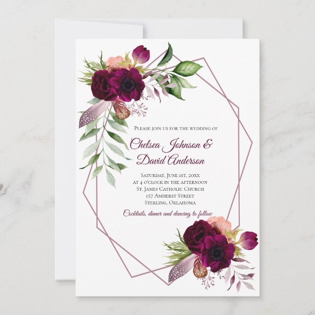 Anuncio Boda geométrico de romance floral bohemio (Anverso)