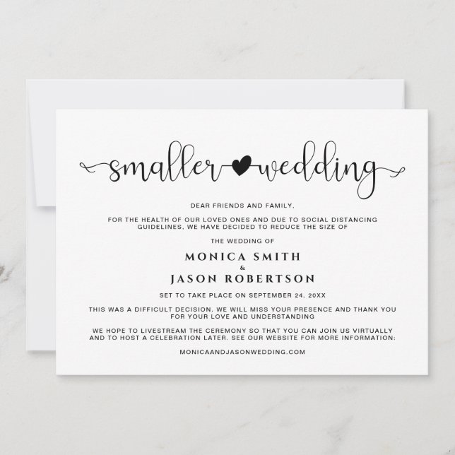 Anuncio Boda más pequeña con planes cambiados Corazón (Anverso)