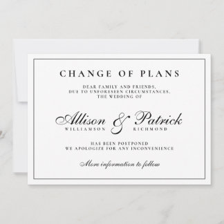 Anuncio Boda Minimalista en Blanco y Negro Pospuesta