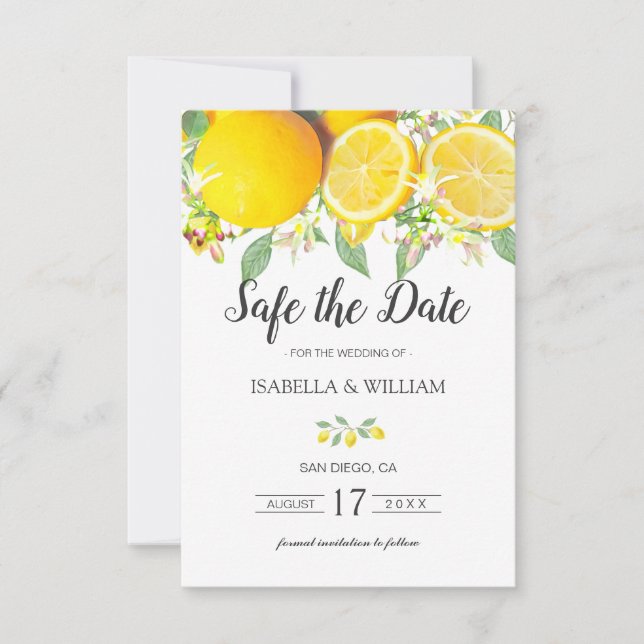 Anuncio Boda moderna de verano con limón salva la fecha (Anverso)