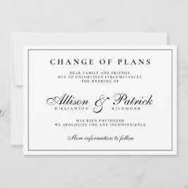 Anuncio Boda pospuesta minimalista en blanco y negro