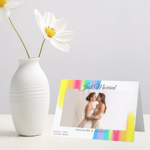 Anuncio Boda recién casada con foto moderna del arcoiris