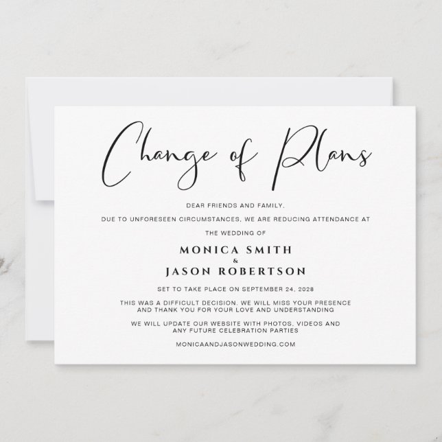 Anuncio Boda Reducida Cambio de Planes Elegante (Anverso)