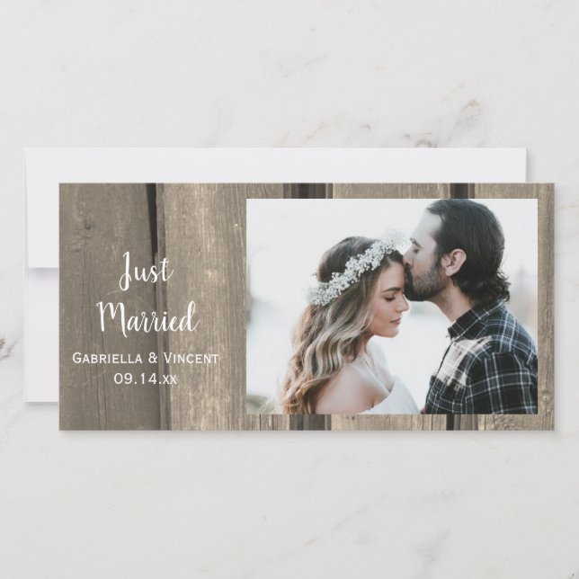 Anuncio Boda rústico de madera de granero recién casado (Anverso)