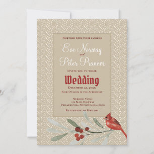 Anuncio Boda Simple de Invierno con Cardinal y Verdes