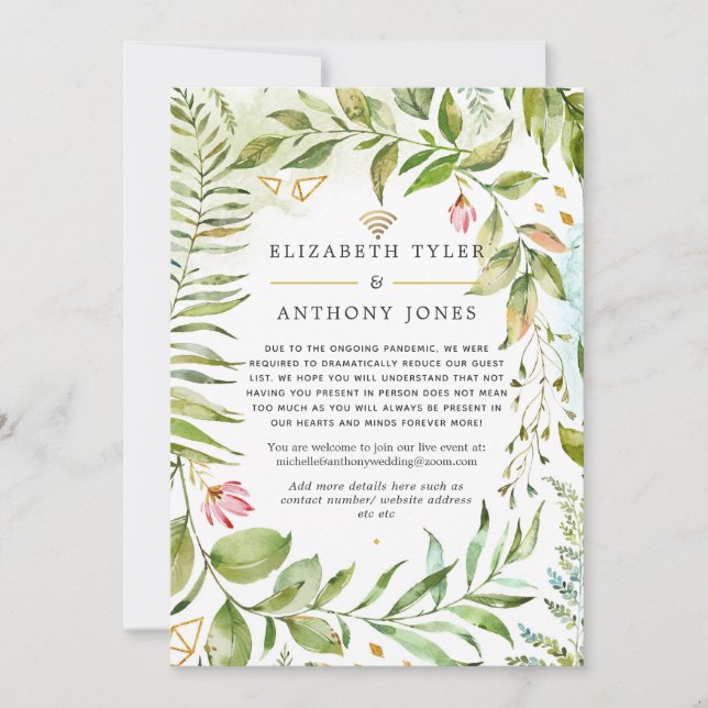 Anuncio Boda Virtual de Verde Geométrico de Cristal (Anverso)