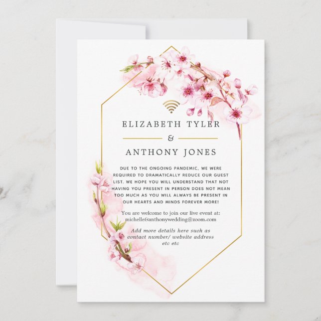 Anuncio Boda Virtual Flor de Cerezo Rosa Geométrica (Anverso)