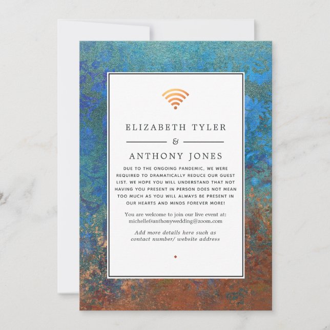 Anuncio Boda Virtual Grunge Copper Patina & Turquoise (Anverso)