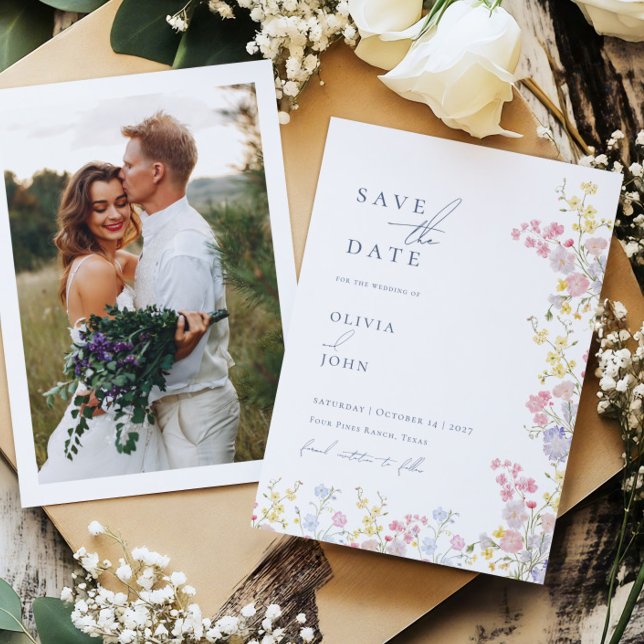 Anuncio Bodas de flores silvestres botánicas Save the Date (Botanical Wildflowers Wedding Save the Date)