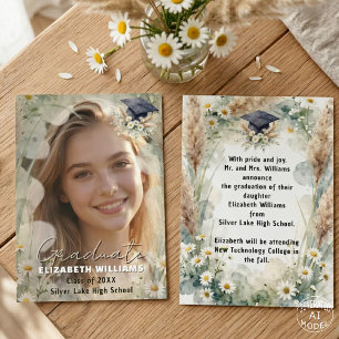 Anuncio Boho Daisy Hierba de Pampas Foto Graduación