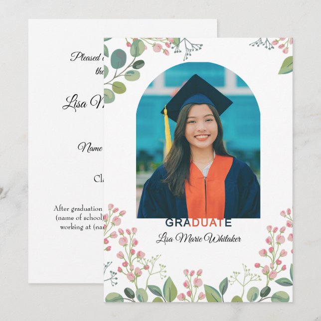 Anuncio Boho Floral2 High School Graduation Announcement (Anverso / Reverso)