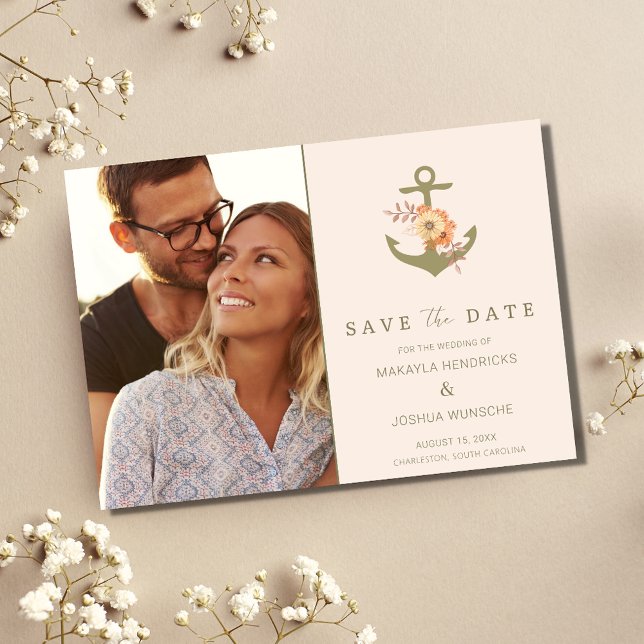 Anuncio Boho Floral Photo Wedding Salva la fecha (Nautical Anchor Boho Photo Wedding Save the Date )