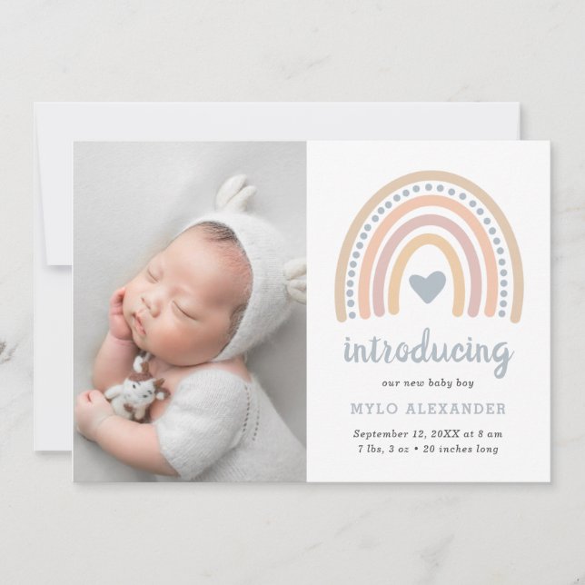 Anuncio Boho Rainbow Blue Heart Cute Baby Boy Foto Nacimie (Anverso)