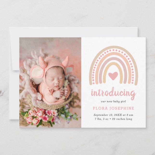 Anuncio Boho Rainbow Pink Heart Photo Baby Cute Birt (Anverso)