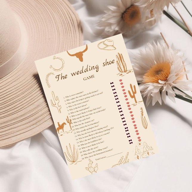 Anuncio Boho Western boda Weding Shoeding Game Card (Subido por el creador)