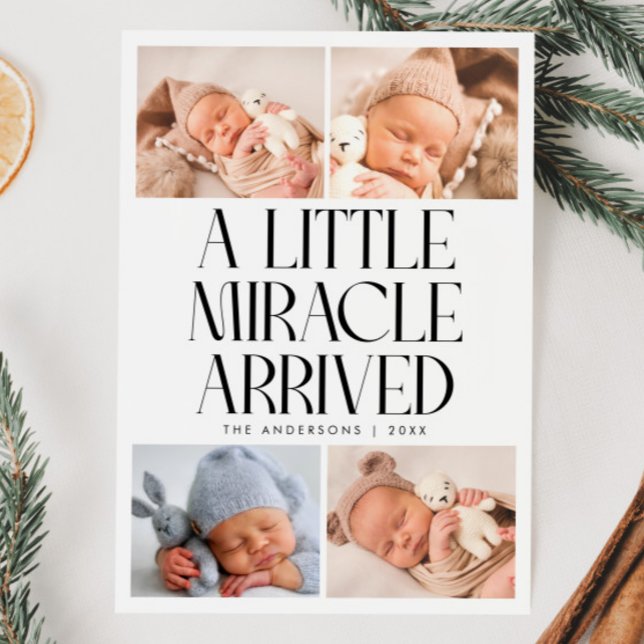 Anuncio Bold Little Miracle Christmas White Photo Birth  (Subido por el creador)