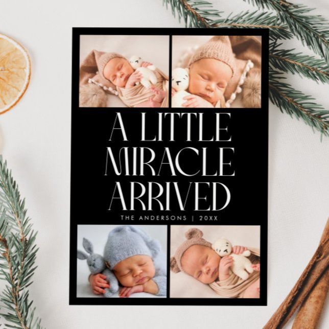 Anuncio Bold Little Miracle Xmas Black Photo Birth  (Subido por el creador)