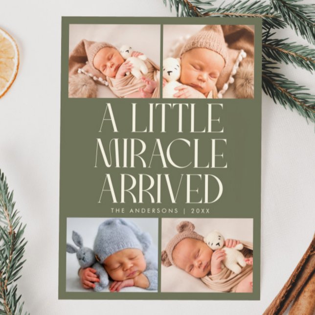 Anuncio Bold Little Miracle Xmas Sage Green Photo Birth  (Subido por el creador)