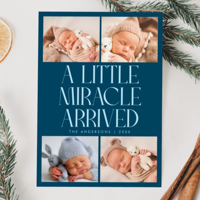 Anuncio Bold Little Miracle Xmas Teal Photo Birth  (Subido por el creador)