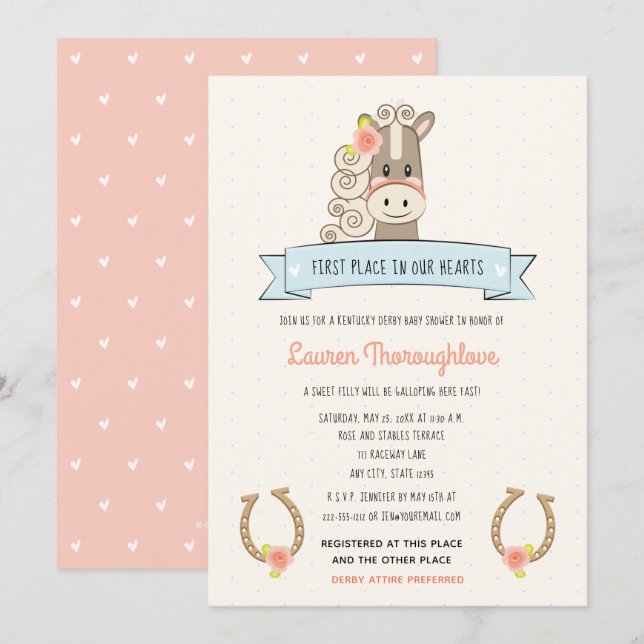 Anuncio Bonito Derby Horse Baby Shower Chica (Anverso / Reverso)
