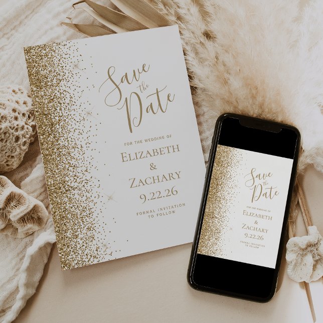 Anuncio Borde Blanco con Brillo Dorado Save the Date (Subido por el creador)