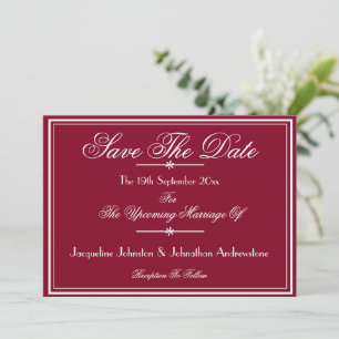 Anuncio Bordes de guión blanco chic burgundy Save The Date