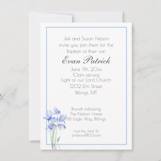 Anuncio Boy Christening Baptism Blue Wildflower (Anverso)