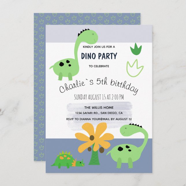 Anuncio Boy Dinosaur Jurassic Birthday Party (Anverso / Reverso)