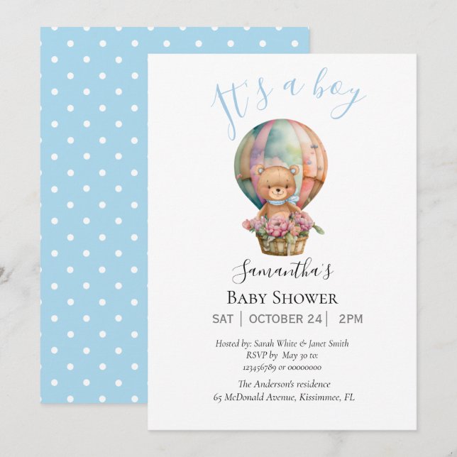 Anuncio Boy Teddy Bearly Wait Hot Air Balloon Blue (Anverso / Reverso)