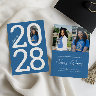 Anuncio Bright Blue Modern Class Year y Photo Graduation