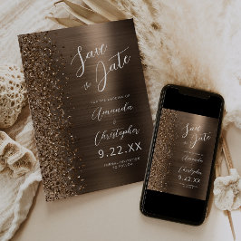Anuncio Bronze Brushed Metal Script Save the Date