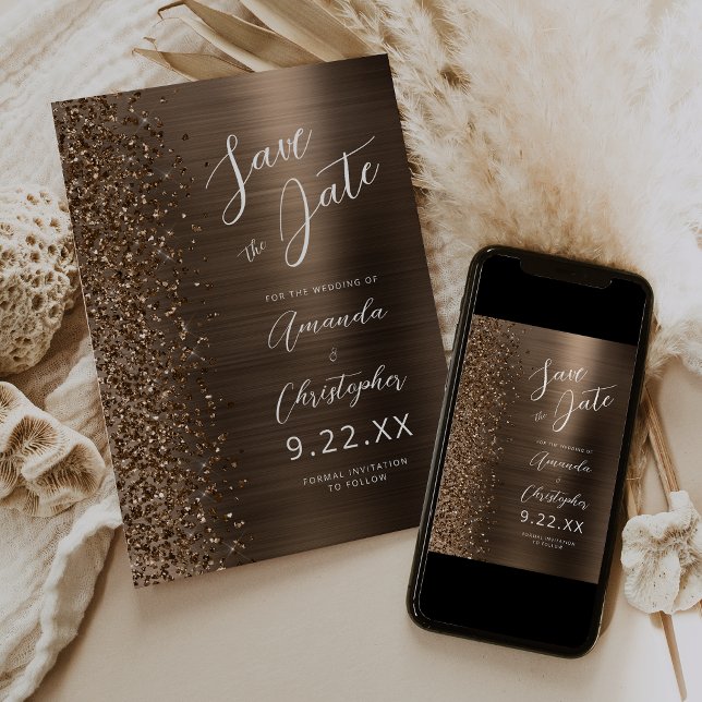 Anuncio Bronze Brushed Metal Script Save the Date (Subido por el creador)