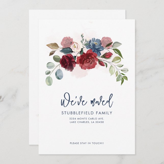 Anuncio Burgundy Floral Nueva dirección en movimiento (Anverso / Reverso)