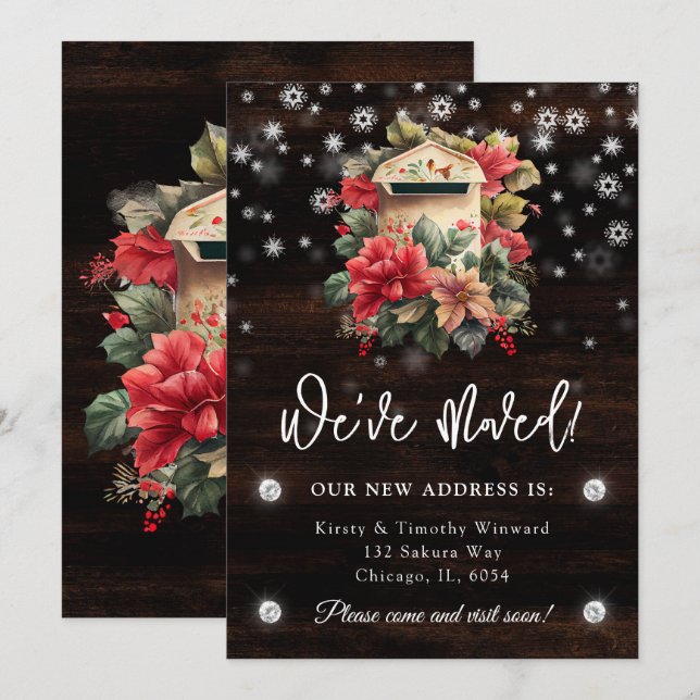 Anuncio Buzón de invierno rústico: nos hemos mudado a casa (Anverso / Reverso)