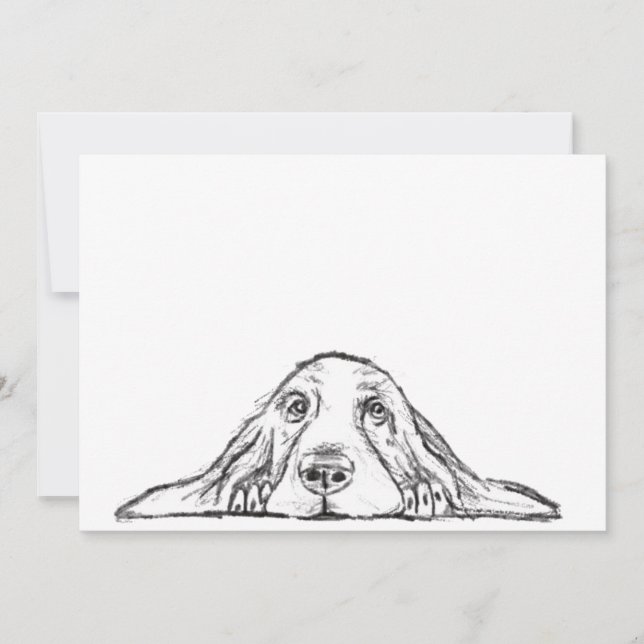 Anuncio cachorro de ojos simples negro y blanco de basset  (Anverso)