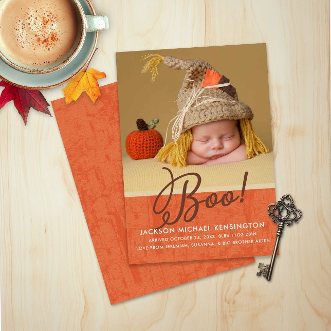 Anuncio Caída de Halloween otoño bebé foto (Cute Halloween Fall Autumn Baby Birth Photo Announcement)