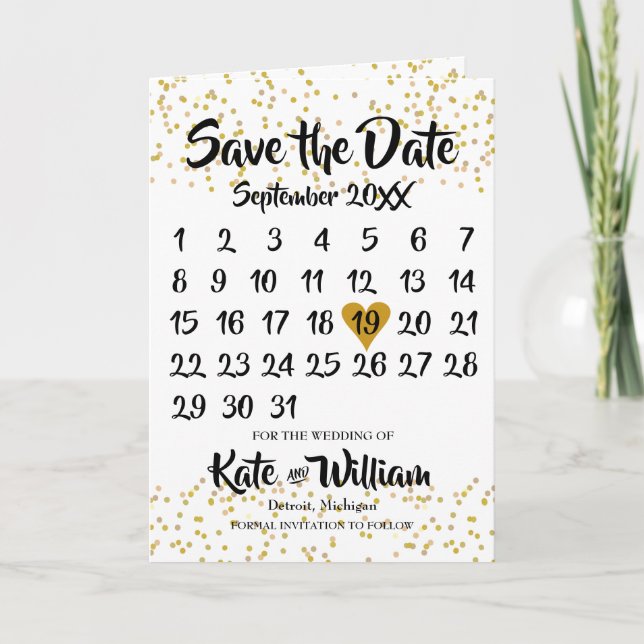 Anuncio Calendario Gold Love Heart Save the Date (Anverso)
