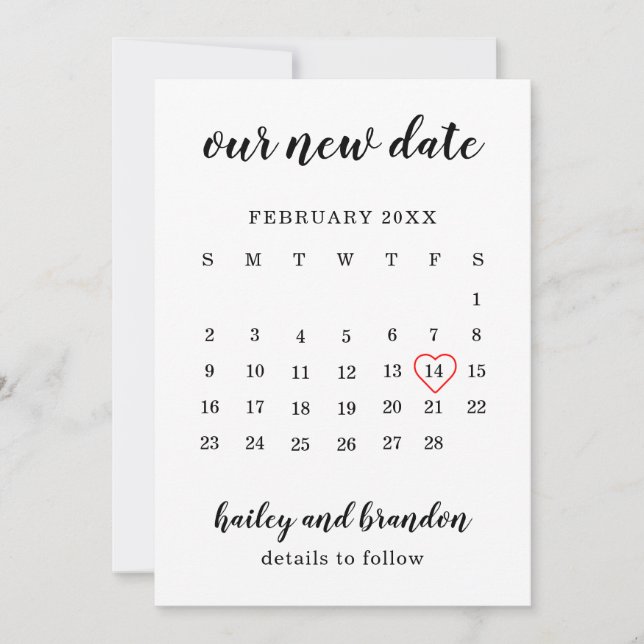 Anuncio Calendario Simple Corazón Rojo de Boda Cambiar la  (Anverso)