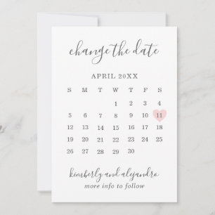 Anuncio Calendario Simple Corazón Rosa Boda Cambiar la Fec