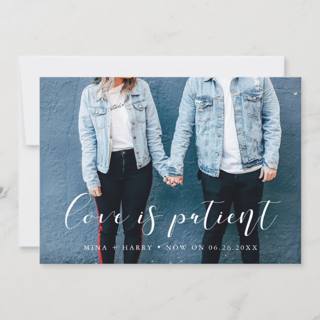 Anuncio Caligrafía elegante Actualización de boda Amor es  (Anverso)