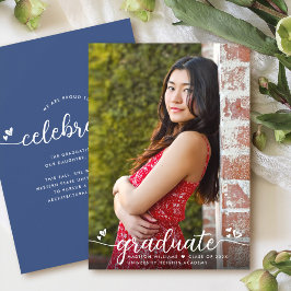 Anuncio Caligrafía fotográfica de graduación azul Corazone