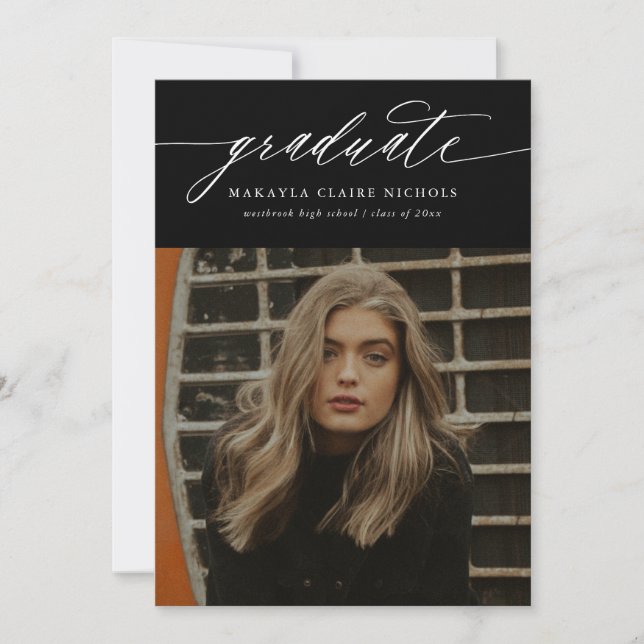 Anuncio Caligrafía moderna Dos fotos Graduación en negro (Anverso)