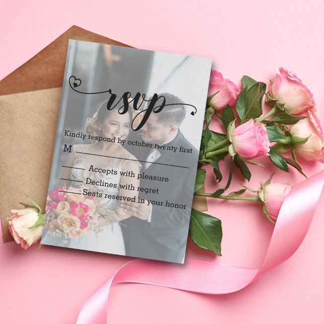 Anuncio caligrafía moderna foto desvanecida moda boda rsvp (Subido por el creador)