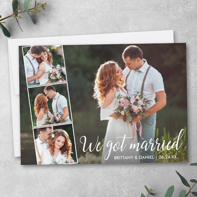 Anuncio Caligrafía: Nos casamos con una foto (Customize to add text or more photos to back of card.)
