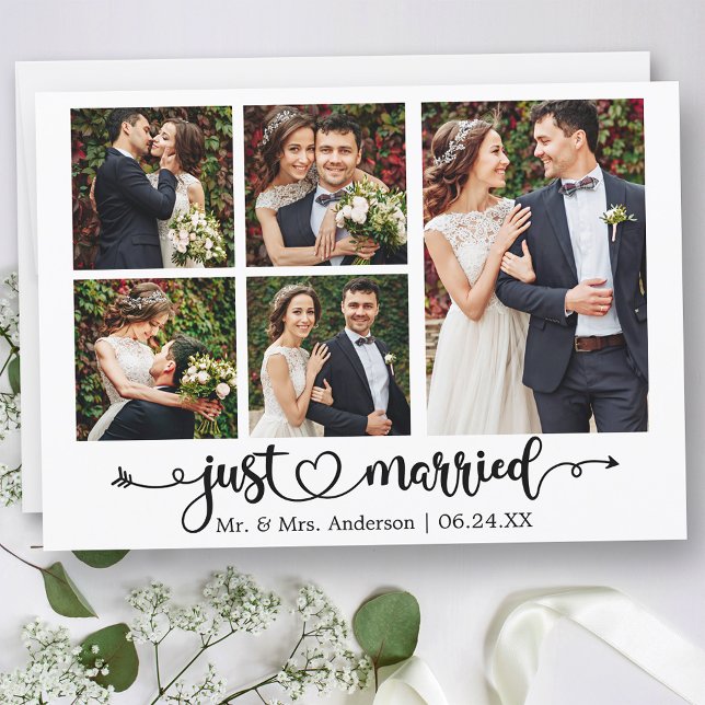 Anuncio Calligraphy Heart se acaba de casar con cinco Boda (Customize to change your personalized text size, text style or to add text to back of card.)