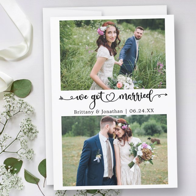Anuncio Calligraphy Heart we Got Casried 2 Fotos Boda (Customize to change your personalized text size, text style or to add text to back of card.)